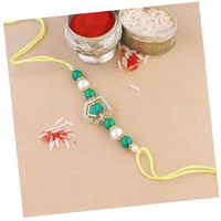 I Jewels Designer Kundan & Pearl Rakhi With Roli Chawal & Rakshabandhan Card For Brother/Bro/Men (R119G)