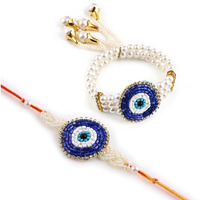 Chottey Lal And Sons Rakshabandhan Diamonds Pearls Floral Designer Bhaiya Bhabhi Couple Rakhi With Roli Chawal || Traditional Colorful Thread Lumba Rakhi For Bhabhi (Set Of 2)