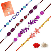 Mahi Combo Of 4 Multicolor Crystals Rakhis With Floral, Leaf, Drop And Infinite Design For Brother, Bhai, Bro (Rco1105711M)