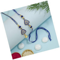 I Jewels Enamel Evil Eye Designer Bhaiya Bhabhi Bracelet & Rakhi Combo Set With Roli Chawal & Rakshabandhan Card (Blue)