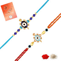 Mahi Combo Of 2 Evil Eye And Tortoise-Shaped Rakhis With Meena Work Enamel For Bhaiya, Brother, Bhai, Bro (Rco1105688G)