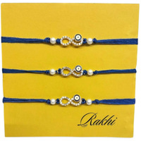 Alaukik Men's Evil Eye Rakhi Protect From Negative Energy Set Of 3 Infinity Evil Eye Rakhi With Beads Handmade Rakhi With Roli Chawal For Bro/Brother/Bhaiya/Bhai