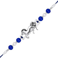 Mahi Running Horse-Shaped Rakhi With Blue And White Artificial Pearl Rakhi For Brother, Bhai, Bro (Ra1100766R)