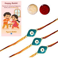 Jwella Evil Eye Rakhi With Quirky Raksha Bandhan Card, Roli & Chawal Pack Of 3| Rakhi Combo With Fun Card