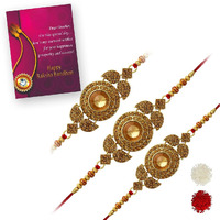 Preyans Kundan Stone Gold Plated Alloy Metal Stylish Rakhi With Roli Chawal For Brothers (Combo Of 3 Rakhi)(Rkh253Cmb)
