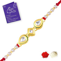 Sukkhi Rakhi Cultivated Kundan Designer Gold Plated Premium Rakhi For Brother With Roli Chawal & Greeting Card | Rakhi For Bhaiya | Rakhi For Men | Kundan Rakhi | (Rak73414)
