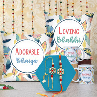 Tied Ribbons Designer Unisex Adult Lumba Rakhi Gifts Set Rakshabandhan Special Card Printed Coffee Mug And Cushion (12 Inch X 12 Inch) With Filler
