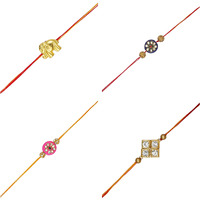 Accessher Mens Traditional Gold Plated Elegant And Stylish Combo Rakhi For Beloved Brother Pack Of 4 With Roli Kumkum Packets And Happy Rakshabandhan Card
