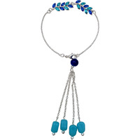 Mahi Light And Dark Blue Leafy Shape Crystals Lumba Rakhi For Bhabhi (Ral1100712Rblu)