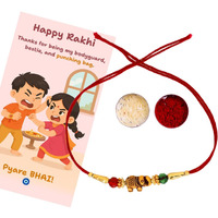 Jwella Handcrafted Elephant Rakhi With Quirky Card, Roli & Chawal | Traditional Rakhi Gift Combo For Brother | Pyare Bhai Rakhi Set