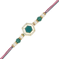 I Jewels Pearl & Kundan Designer Bhaiya Rakhi With Roli Chawal For Brother/Bro/Men With Rakshabandhan Card (R113G)