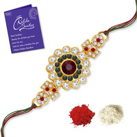 Sukkhi Rakhi Glamorous Kundan Designer Gold Plated Premium Rakhi For Brother With Roli Chawal & Greeting Card | Rakhi For Bhaiya | Rakhi For Men | Kundan Rakhi | (Rak104520)