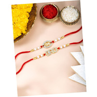 Peora Crystal & Beads Studded Bro & Vira Thread Rakhi For Brother Bhaiya Raksha Bandhan Hamper With Roli Chawal Greeting Card (Combo, Pack Of 2)