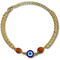 Pradhan Accessories Rudraksha Evil Eye Bracelet For Men & Women, Anti-Tarnish Gold Plated Jewellery, 8 Inches Adjustable, Lightweight, Handcrafted Stylish Bracelet For Daily Use, Rakhi, Gifting