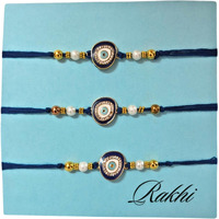 Alaukik Handmade Eligent Design Evil Eye Rakhi Protect From Negative Energy Unisex Evil Eye Rakhi With Beads Handmade Rakhi For Brother/Sister Set Of 3 With Roli And Chawal