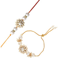Yalambar Rakhi For Bhaiya Bhabhi Beautiful Combo Set With Roli Chawal Lumba For Bhabhi Set For Bhaiya Kundan Rakhi (2 Rakhi)-10
