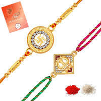 Mahi Combo Of Om And Shiva Trishul Religious Rakhi With Crystals For Brother, Bhai, Bro (Rco1105707G)