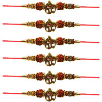 Siddhi Art Jewellery Handmade Designer Rudraksh With Ganeshji Rakhi Set For Bhaiya/Rakhi For Brothers Set Of 6 (Style 4)