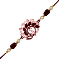 Mahi Rose Gold Plated Peacock Shaped Rakhi With Maroon Crystals For Bhai/Brother (Ra1100719Zmar)
