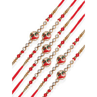 Accessher Traditional & Religious Gold Plated Stylish Ganesha Rakhi For Brother Pack Of 6 With Roli Kumkum Packets And Happy Rakshabandhan Card