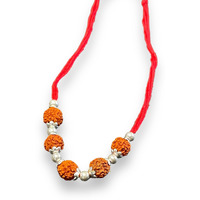 Sj Shubham Jewellers 925 Sterling Silver Rakhi For Brother Rudraksha Rakhi Bracelet Raksha Bandhan Pure Cotton For Men, Boys, Kids Rakhi With Roli Chawal (Rudraksha Five)