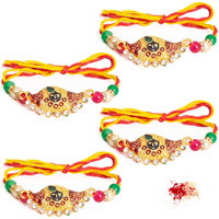 To The Nines Krishna Rakhi For Brother With Tilak Material And Greeting Card - Pack Of 4 Rakhi