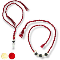 Njels 925 Silver Rakhi Bracelet For Brother | Combo Karungali Rakhi For Bhai And Bhabhi | Silver Rakhi For Brother With Pure Cotton Thread | 3 Karungali Beads
