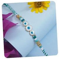 I Jewels Enamel Evil Eye Rakhi With Roli Chawal & Rakshabandhan Card For Baby Boys/Bro/Brother/Bhai (R196) (Sky Blue)