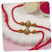 I Jewels Om Design Rakhi With Roli Chawal & Rakshabandhan Card For Men/Bro/Brother (R346-2) (Pack Of 2)
