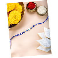 Peora 925 Sterling Silver Evil Eye Rakhi For Brother Bhaiya | Blue & White Thread | Raksha Bandhan Hamper With Roli Chawal Greeting Card