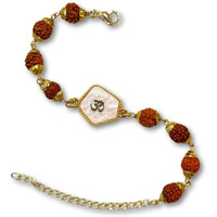 Pradhan Accessories Rudraksha Pearl Finish Om Bracelet For Men & Women, Anti-Tarnish Gold Plated Jewellery, Adjustable, Lightweight, Minimal, Stylish Bracelet For Daily Use, Rakhi, Gifting