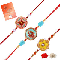 Mahi Combo Of 3 Meenakari Work Enamel Fancy Rakhi's With Studded Crystals For Bhaiya, Brother, Bhai, Bro (Rco1105701G)