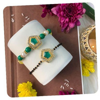 I Jewels Elegant Kundan Stone Bhaiya Bhabhi Mangalsutra Bracelet Rakhi Set With Roli Chawal & Rakshabandhan Card For Brother/Bro/Men (R135-Co)