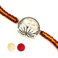 Njels Unisex-Adult 925 Pure Silver Rakhi For Brother Original Silver Traditional Oxidised Om Rakhi For Brother Pure Cotton Fancy Rakhi For Brother (925 Hallmark Stamped)