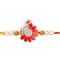 Accessher Mens Traditional Gold Plated Semi Precious Enamel Peacock Rakhi For Beloved Brother Pack Of 1 With Roli Kumkum Packets And Happy Rakshabandhan Card