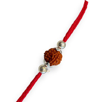 Sj Shubham Jewellers 925 Sterling Silver Rakhi For Brother Rudraksha Rakhi Bracelet Raksha Bandhan Pure Cotton For Men, Boys, Kids Rakhi With Roli Chawal (Rudraksha One)