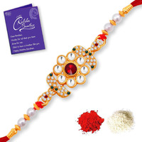 Sukkhi Rakhi Sustainable Kundan Designer Gold Plated Premium Rakhi For Brother With Roli Chawal & Greeting Card | Rakhi For Bhaiya | Rakhi For Men | Kundan Rakhi | (Rak100008)