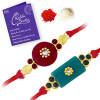 Sukkhi Rakhi For Brother Adorable Kundan Combo & Designer Gold Plated With Roli Chawal & Greeting Card|Set Of 2|Cb73445