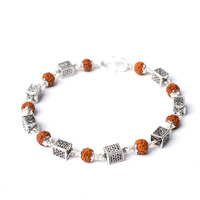 Hem Jewels Pure Silver Rudraksh Rakhi For Brother | Silver Rudaksh Bracelet For Boys And Men | Silver Rakhi | Design: Silver Carved Cubes (Hjrkh-70)
