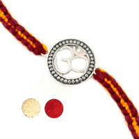 Njels Unisex-Adult 925 Pure Silver Rakhi For Brother Original Silver Antique Oxidised Om Rakhi For Brother Pure Cotton Fancy Rakhi For Brother (Bis Hallmark Stamped)