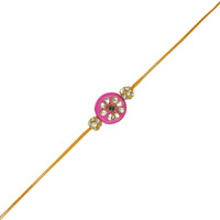 Accessher Mens Traditional Pink Enamel Rhinestone Kundan Rakhi For Brother Pack Of 1 With Roli Kumkum Packets And Happy Rakshabandhan Card | Latest Rakhi For Brother