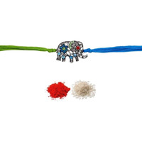 Fure Men's Metal Elephant Rakhi For Brother Roli- Chawal Included (Multicolour)