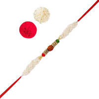 Accessher Mens Traditional Elegant And Stylish Designer Pearl And Rudraksh Rakhi For Beloved Brother Pack Of 1 With Roli Kumkum Packets And Happy Rakshabandhan Card