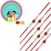 Accessher Traditional Gold Plated Elegant And Stylish Rudraksh Rakhi For Beloved Brother Pack Of 6 With Roli Kumkum Packets And Happy Rakshabandhan Card