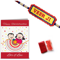 Indigifts Designer Handcrafted Veerji Rakhi, Roli And Greeting Card