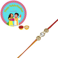 Accessher Gold Plated Brass Statement Rhinestone Rakhi For Brother Pack Of 1 With Roli/Kumkum Packets, Rice And Happy Rakshabandhan Card || Latest Rakhi For Brother