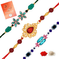 Mahi Combo Of 3 Fancy Rakhis With Multicolor Crystals For Brother, Bhai, Bro (Rco1105722M)