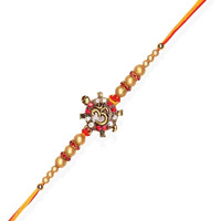 Accessher Elegant Deity Inspired Religious Om Design Rakhi For Brother Pack Of 1 With Roli Kumkum Packets & Happy Rakshabandhan Card