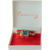 Vending India Boy's Premium Rakhi | Krishna Set On Real Peacock Feather | Rakhi For Brother In A Luxury Jewellery Box Combo With Roli, Chawal, Chandan & Mishri In A Rakshabandhan Card