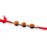 Sj Shubham Jewellers 925 Sterling Silver Rakhi For Brother Rudraksha Rakhi Bracelet Raksha Bandhan Pure Cotton For Men, Boys, Kids Rakhi With Roli Chawal (Rudraksha Three)